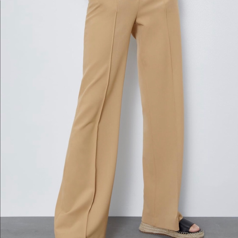 Zara Beige Wide-Leg Boot-Cut Trousers